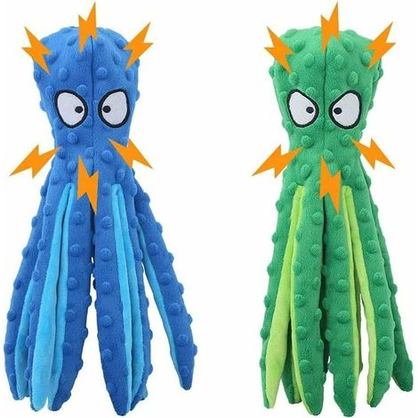 Lot de 2 jouets pour chien qui couinent, 32 cm, indestructibles, bleu + vert – DELKEVIC