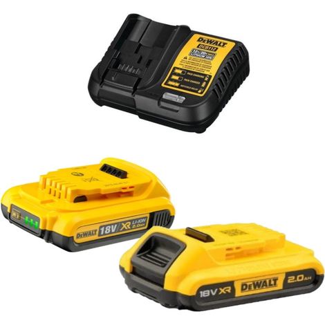Pack de 2 batteries 18V 2.0Ah Li-Ion avec chargeur DCB112 – Autonomie 33% supérieure – Compatible outils DEWALT XR 18V