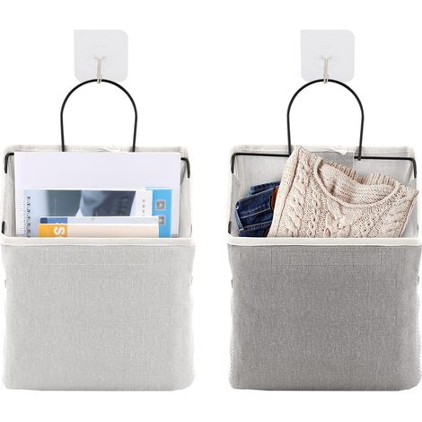 Lot de 2 sacs de rangement suspendus en tissu, poches murales avec cadre métallique, chambre, salle de bain et cuisine (1/5)