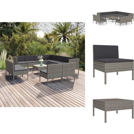Salon de jardin 12 pcs avec coussins Résine tressée Gris - Salon De Jardin - Mobilier De Jardin - Set De Jardin - Meubles D'extérieur - Résine Tressée