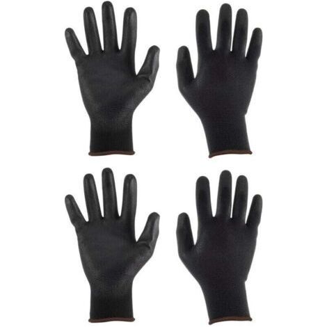 2 Pairs of Non-Slip Rubber-Coated Nylon Work Gloves, XU, 24 cm for Electronics Installation and Repair (Size L), Black Brown - (1/4)