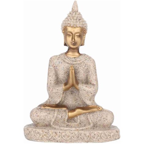 QORVA- Statue de bouddha assis en méditation, figurine sculptée, artisanat pour la décoration de la maison, ornement (A doré) (1/5)
