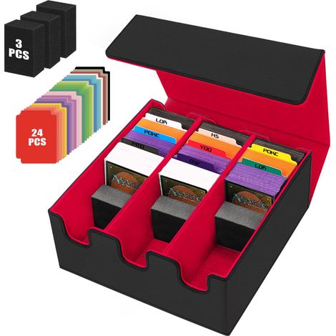 Boîte de rangement pour cartes à collectionner, plus de 2 100 en cuir synthétique, fermeture magnétique, 10 séparateurs colorés et 3 intercalaires en mousse, pour cartes MTG, TCG (1/5)