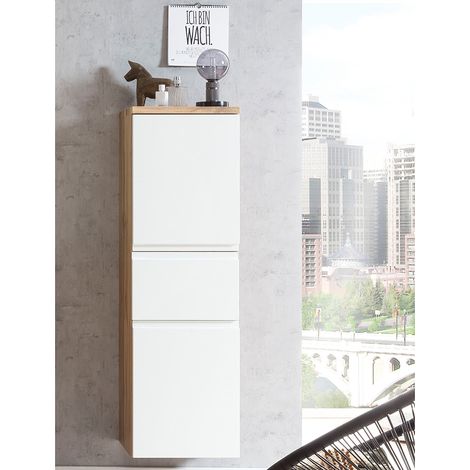 Midischrank 40cm Wotan Eiche Nb. mit weiß matt VASTO-03-WHITE, B/H/T ca. 40/130/35 cm (1/5)