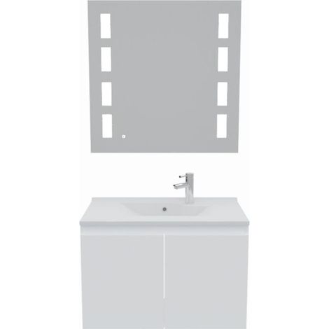Meuble PROLINE 80 cm avec plan vasque et miroir Prestige- Blanc- Plan vasque en Résine (1/5)