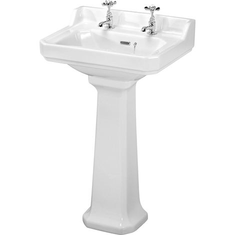 Nuie Carlton Square 560mm Basin with 2 Tap Holes and Full Pedestal - CCT004 (1/3)