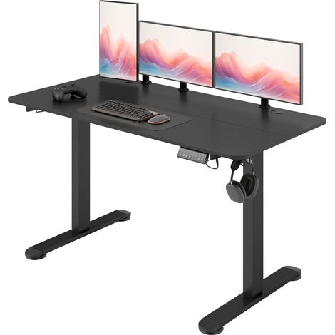 Bureau assis-debout réglable en hauteur, 140 cm x 70 cm x 116 cm, noir (1/5)
