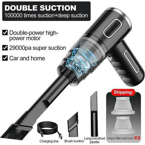 Aspirateur de voiture puissant 29 000 Pa, sans fil, pour liquides et poussières, à aspiration puissante et portable N3 29000PA - Noir (1/5)
