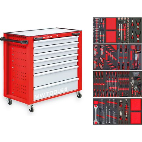 Mw Tools – Servante d'atelier roulante 7 tiroirs – Acier au chrome vanadium – Hauteur 910 mm – Dimensions 1135 x 475 mm – MWE211G2P