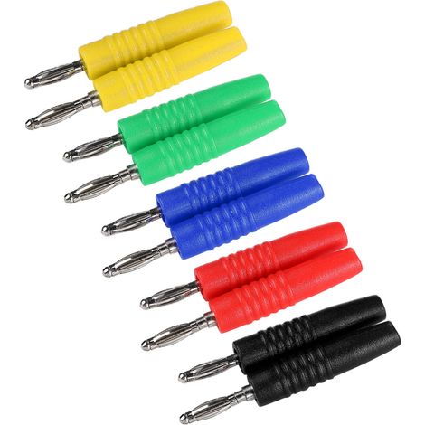 Packung mit 10 U49 2mm Bananensteckern für elektrische Prüfungen (rot, schwarz, gelb, grün, blau). (1/5)