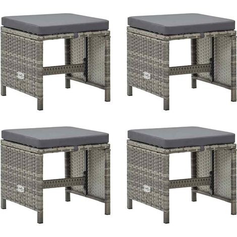 Lot de 4 Chaises de bar de jardin Tabourets de bar - Tabouret Haut avec coussins Résine tressée Gris BV694808 - BonneVie (1/5)