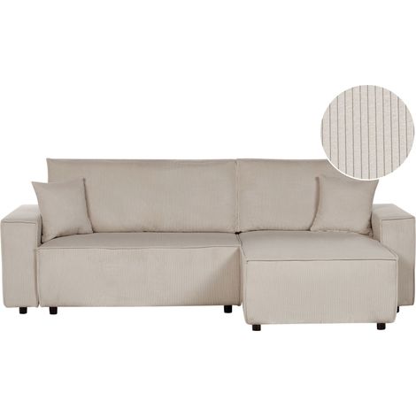 Corner Sofa Bed 3 Seater ABACKA Corduroy Beige Left Hand (1/5)