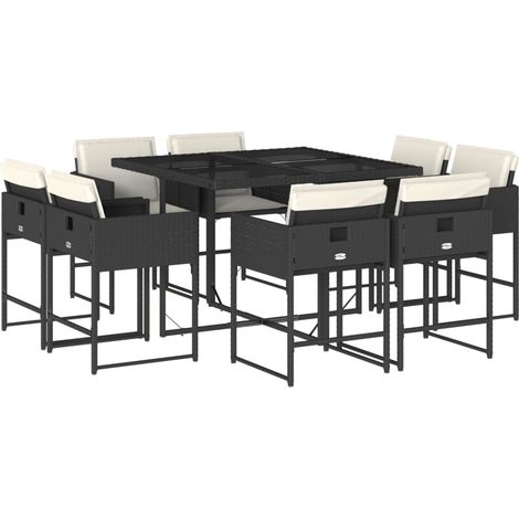 Maison Exclusive - Set da Pranzo da Giardino 9 pz con Cuscini Nero in Polyrattan