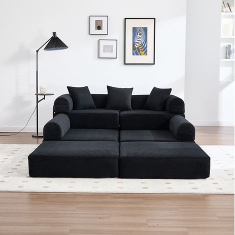 Sofá cama modular con almacenaje pana negro OKMYHOME (1/5)