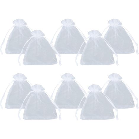 BRAVIX 100pcs Pochettes en Organza Blanc 10x12cm Sacs en Organza Transparent avec Cordon de Serrage pour Petits Objets Cadeaux Bijoux Emballage et Organisation (1/5)