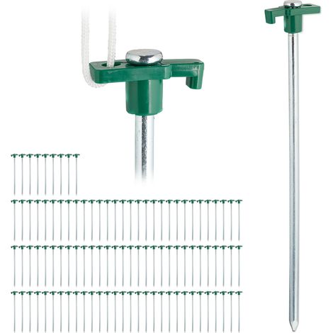 100 x Felsbodenhering im Set, Erdanker für harte Böden, 25 cm, Bodenanker, Zeltzubehör, Erdnagel Stahl verzinkt, grün
