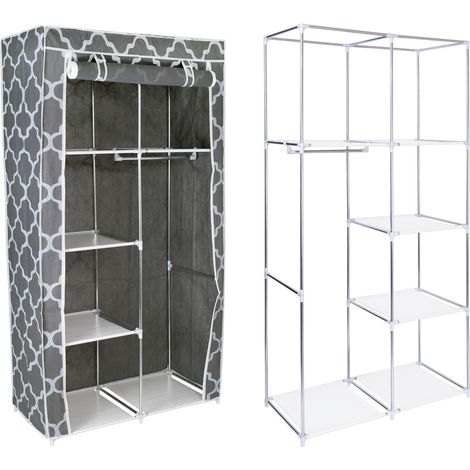 Mira Textilkleiderschrank mit Regalen – grau