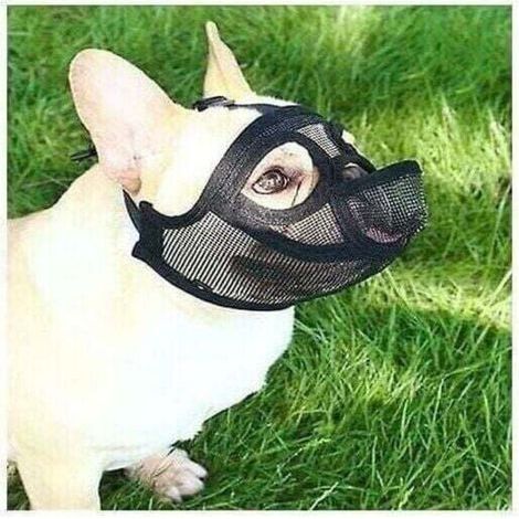 Muselière en maille pour chien, museau court, museau pour chien, museau réglable en maille respirante, museau de bouledogue pour mordre, mâcher, aboiement, masque de chien, noir, M (1/5)