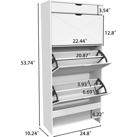 Zapatero blanco de MDF con 3 cajones abatibles y cajón superior extraíble, 2 niveles (1/5)