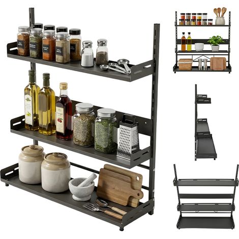 Support à Épices pour Cuisine, Etagère de Stockage d'Épices à 3 Niveaux, Etagère de Stockage d'Épices pour Condiments, Rangement d'Épices (1/5)