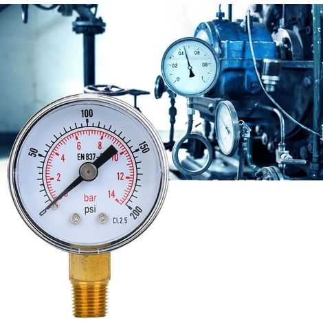 Manomètre mécanique à raccord inférieur 1/8 pouce BSPT pour air, huile et eau (0-200 psi 0-14 bar) (1/5)
