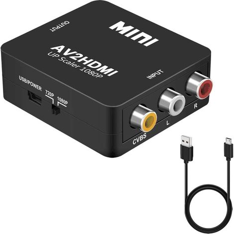 Adaptateur RCA vers HDMI, convertisseur AV vers HDMI, mini CVBS audio et vidéo vers HDMI 1080P, compatible avec les consoles Xbox 360, PS2, PS3, Wii et N64 pour la connexion (1/5)
