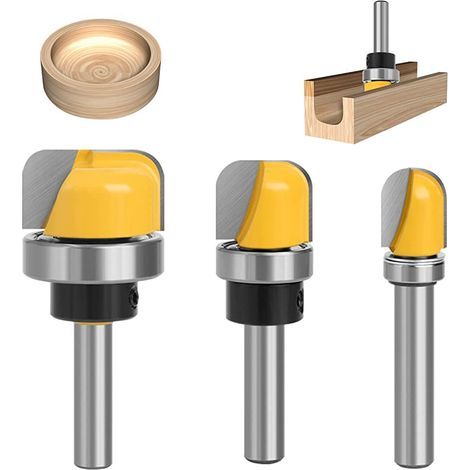 3 Pièces Fraise Bois Fond Rond, Fraise defonceuse 8mm, mèches carbide router bits outils de travail du bois pour le traitement du bois (1/5)