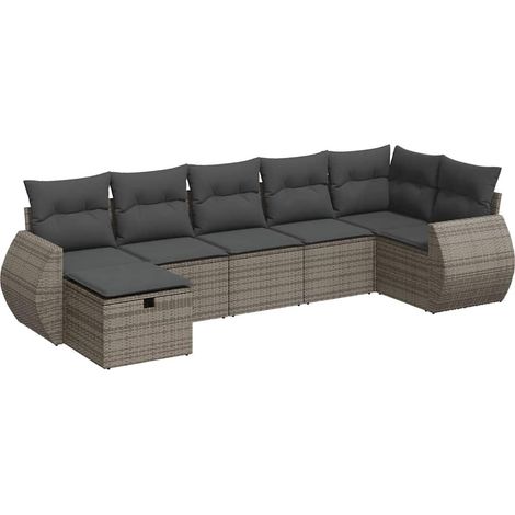 Set de sofás de jardín 7 pzas con cojines ratán sintético gris vidaXL (1/5)
