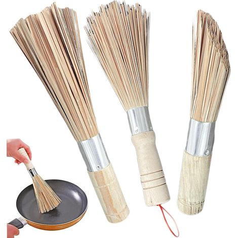 3 Pièces Wok Brosse Bambou Outil, Brosse de Nettoyage en Bambou, Cuisine Brosse Wok, pour Les Ustensiles de Cuisine Tels Que Casseroles, Assiettes, Bols, etc. (1/5)