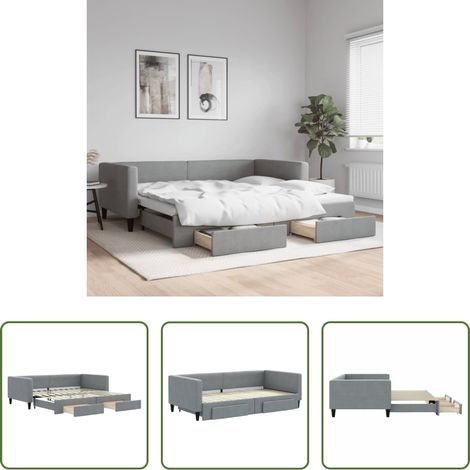 vidaXL Canapé transformable - Lit de jour avec gigogne et tiroirs sans matelas 100x200 cm (1/5)