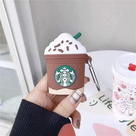 Kawaii 3D AirPods-Hülle in Form eines Eiskaffeebechers mit Schlüsselanhänger, niedliche Silikon-Schutzhülle (1/4)