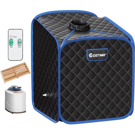 COSTWAY Sauna de Vapor Portátil, Tienda de Sauna Plegable de 2L con Silla, 9 Niveles de Temperatura Ajustable, Fumigación 1050W, Spa Individual, Desintoxicación, 83 x 84 x 107 cm (Negro) (1/5)