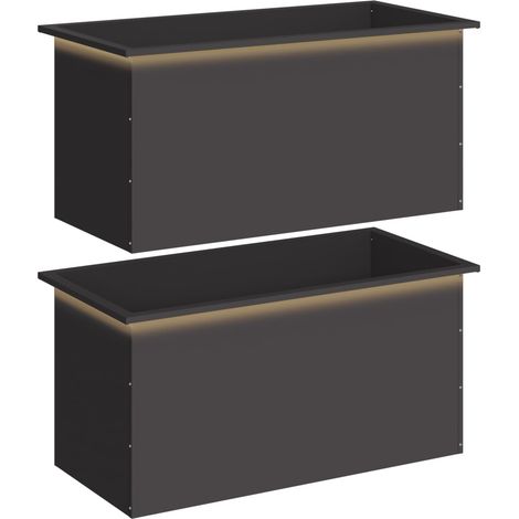 vidaXL Fioriera da giardino con LED 2 pz Nero 50 x 100 x 48 cm
