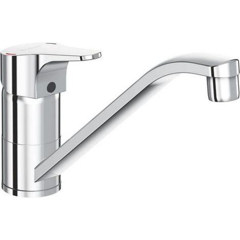 Porcher – Mitigeur de lavabo chromé bec bas profilé orientable – Cartouche céramique 38mm – Limiteur de débit 50% – Flexibles d'alimentation 12x17 (1/2)