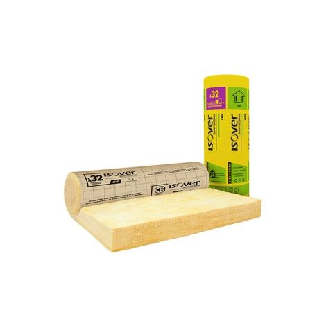 Isover – Panneau d'isolation en laine de verre 12 cm – R=3,75 – 270x120 cm – Surfaçage kraft pour forte résistance thermique