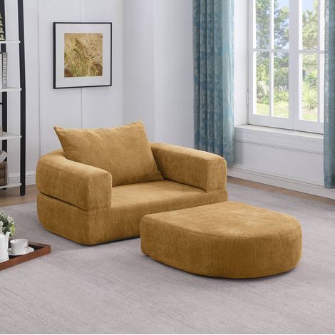 Modulares Sofa Gelb aus Chenille mit reversibler Gestaltung und extra breiter Sitzfläche (1/5)