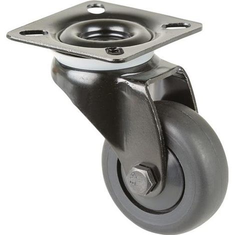 Rueda giratoria  D.50mm Cap.50kg  con placa  Rodamiento de  bolas goma  negra BS  ROLLEN (1/2)