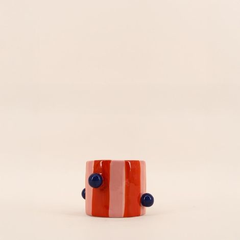 Cache pot rayé rose / orange avec perles 15cm (1/4)