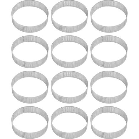 12 anillos de acero inoxidable perforados para mousse de pastel, resistentes al calor.