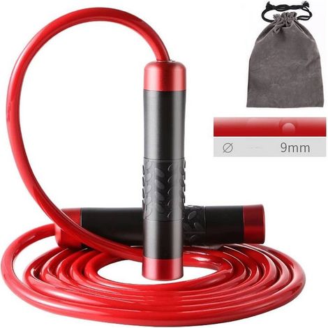3M Fitness-Springseil, verwicklungsfreies Kugellager-Springseil, Abnehm-Trainingsgerät, längenverstellbarer Aluminiumgriff (Rot)