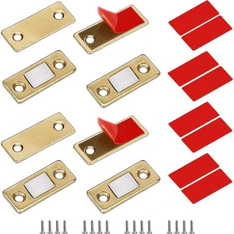 Lot de 4 aimants magnétiques puissants en acier inoxydable pour portes coulissantes de cuisine, fenêtres, placards, dorés (1/5)