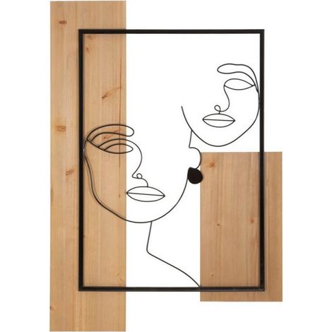 Decorazione Parete Muro Volti Ferro e Legno cm 63X2X90 - FACES (1/5)