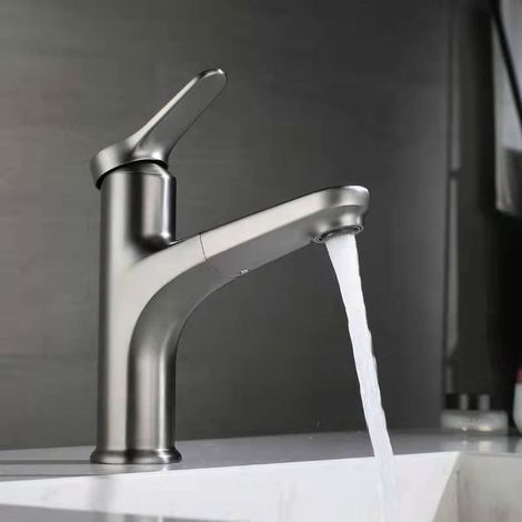 Household Celo pull-out basin faucet for bathrooms, washbasins, sinks, countertop basins - hot and cold water - gunmetal gray with inlet pipe