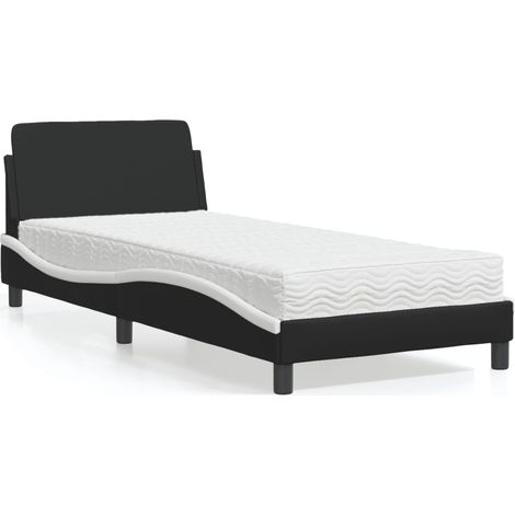 Bett mit Matratze "Dover" Schwarz und Weiß 90x190 cm Kunstleder