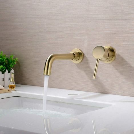 QAZQA Robinets pour Lavabo Dissimulés en Laiton Robinet Mitigeur Mélangeur chaud/froid, or brossé