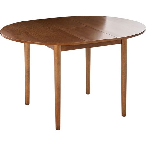 Tavolo da pranzo moderno allungabile rotondo 107/137x107cm Piano in MDF impiallacciato rovere Gambe in legno di caucciù Marrone scuro Echo (1/5)
