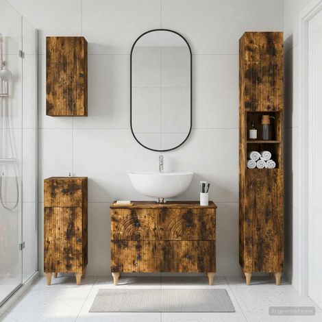 vidaXL 4 Piece Bathroom Cabinet Set ALKMAAR Smoked Oak Engineered Wood (1/5)