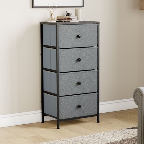 Chorley Commode 4 Tiroirs en Tissu avec Cadre Métal pour Chambre et Salon, Gris-Noir (1/5)