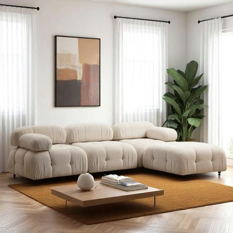 Canapé d'angle modulable beige - tissu bouclette RONDA (1/5)