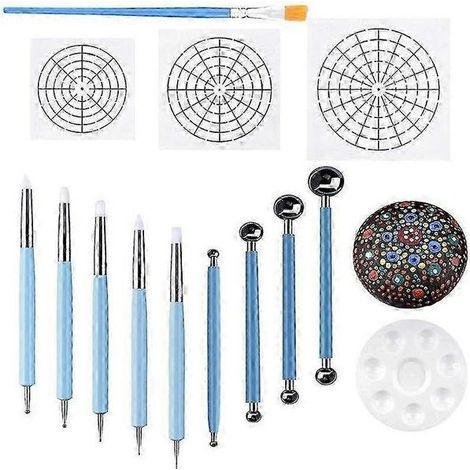 Kit de peinture sur galets Mandala avec pochoirs à points, gabarits et plateau de peinture (1/5)
